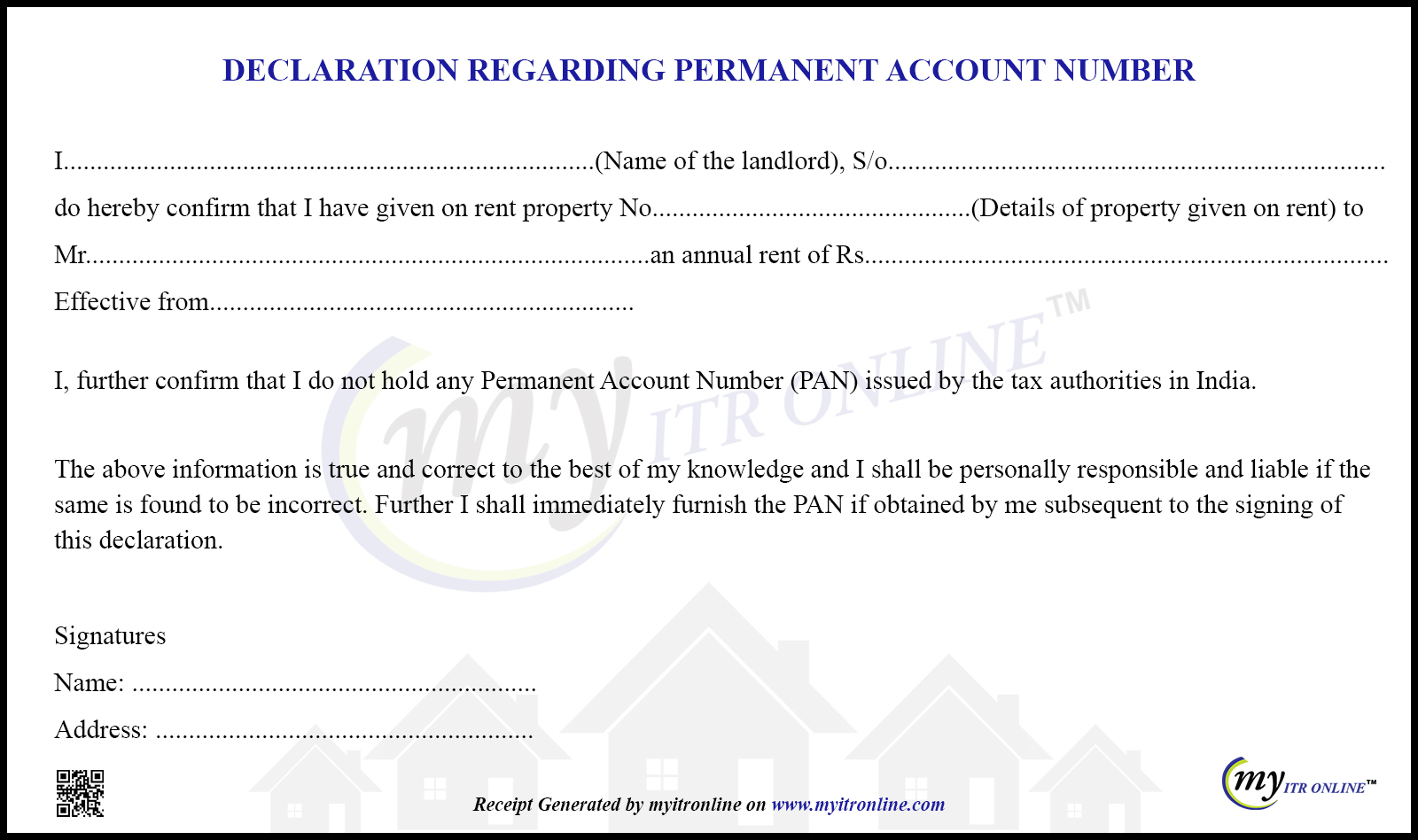 Declaration Regarding PAN at Myitronline